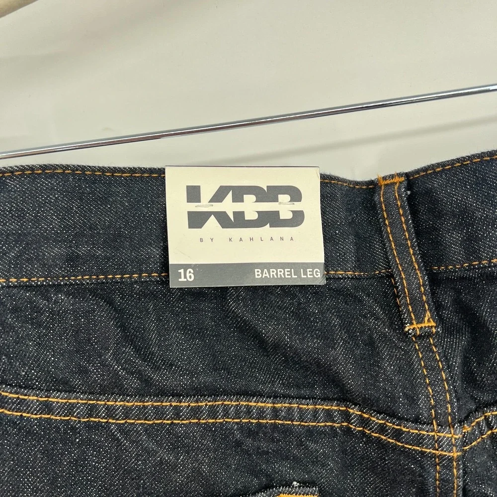 NEW KBB by Kahlana Barrel leg jeans dark indigo blue wash denim 16
